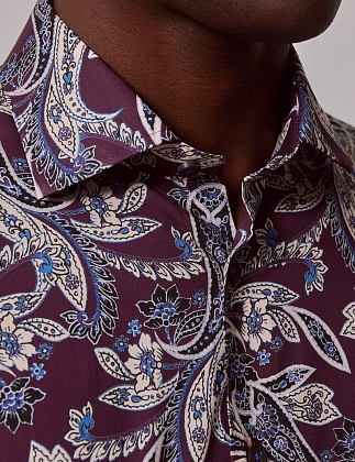 5Картинка Мужская рубашка Hawes & Curtis Piccadilly Purple & Cream Floral Paisley Slim Shirt