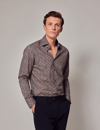 Hawes & Curtis Brandon Green & Red Modern Paisley Slim Shirt — Mid-Collar