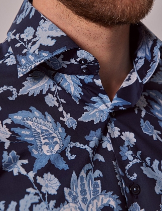 5Картинка Мужская рубашка Hawes & Curtis Brandon Navy & Blue Modern Paisley Slim Shirt — Mid-Collar