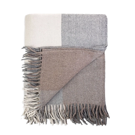Herritage of Scotland Block Check Herringbone Blanket Light Natural