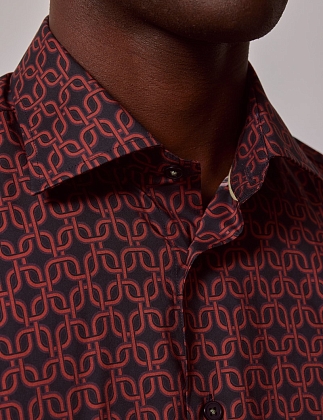 5Картинка Мужская рубашка Hawes & Curtis Piccadilly Navy & Brown Geometric Chains Slim Shirt