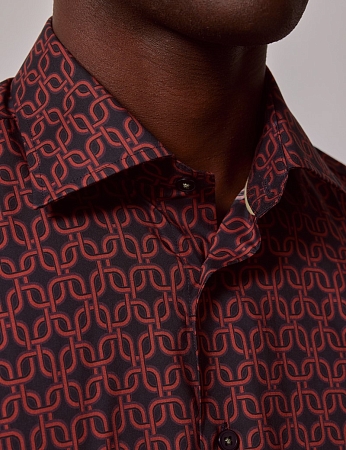 Hawes & Curtis Piccadilly Navy & Brown Geometric Chains Slim Shirt