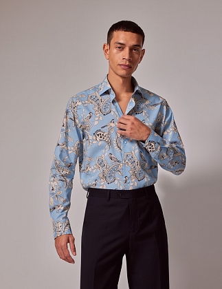 2Картинка Мужская рубашка Hawes & Curtis Piccadilly Blue & Cream Bird Print Slim Shirt