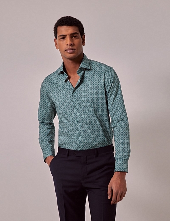 Hawes & Curtis Brandon Green & Cream Geometric Slim Shirt