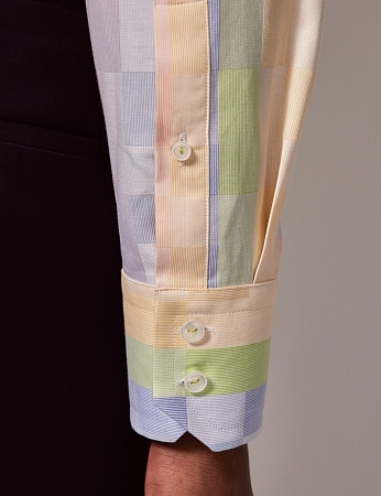 Hawes & Curtis Brandon Blue & Yellow Multi Check Slim Shirt-High Collar