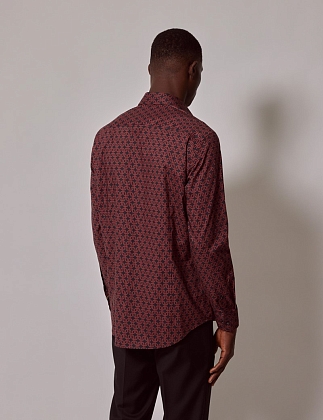 4Картинка Мужская рубашка Hawes & Curtis Piccadilly Navy & Brown Geometric Chains Slim Shirt
