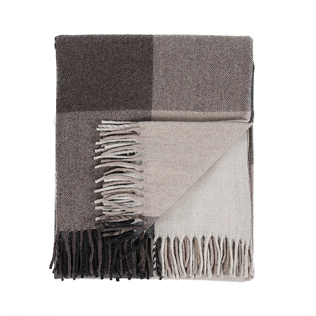 Herritage of Scotland Block Check Herringbone Blanket Natural Taupe