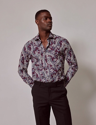 2Картинка Мужская рубашка Hawes & Curtis Piccadilly Purple & Cream Floral Paisley Slim Shirt