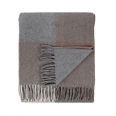 Herritage of Scotland Block Check Herringbone Blanket Light Natural