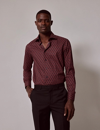 3Картинка Мужская рубашка Hawes & Curtis Piccadilly Navy & Brown Geometric Chains Slim Shirt
