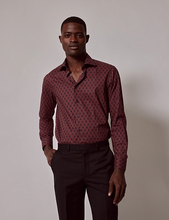 Hawes & Curtis Piccadilly Navy & Brown Geometric Chains Slim Shirt