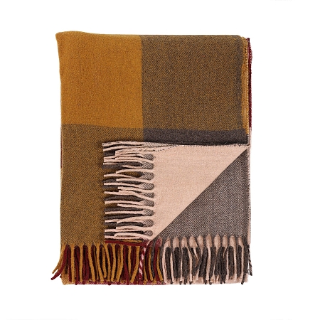 Herritage of Scotland Block Check Herringbone Blanket Light Spice