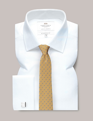 1Картинка Мужская рубашка Hawes & Curtis Herringbone White Slim Fit Shirt Double Cuff