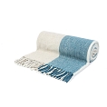 Herritage of Scotland Block Check Herringbone Blanket Natural Teal