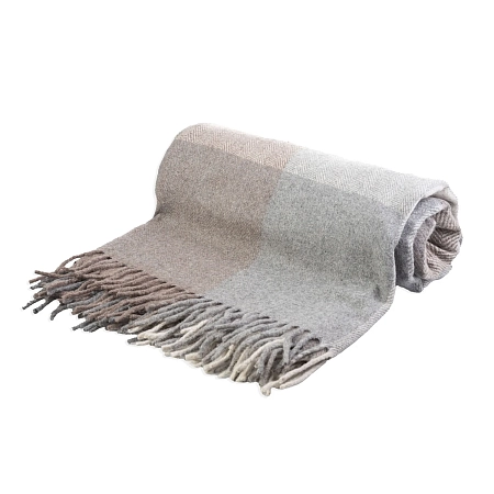 Herritage of Scotland Block Check Herringbone Blanket Light Natural