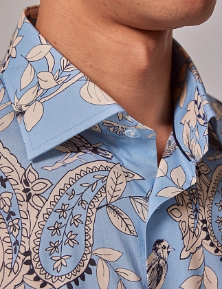 5Картинка Мужская рубашка Hawes & Curtis Piccadilly Blue & Cream Bird Print Slim Shirt