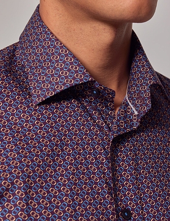 Hawes & Curtis Piccadilly Burgundy & Blue Micro-Chain Slim Shirt