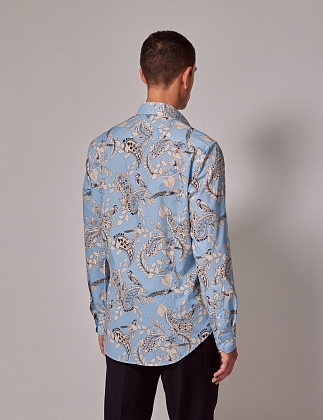 4Картинка Мужская рубашка Hawes & Curtis Piccadilly Blue & Cream Bird Print Slim Shirt