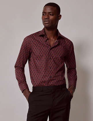 2Картинка Мужская рубашка Hawes & Curtis Piccadilly Navy & Brown Geometric Chains Slim Shirt