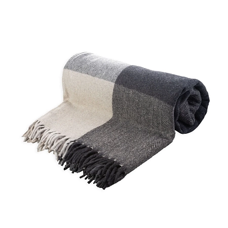 Herritage of Scotland Block Check Herringbone Blanket Natural Taupe