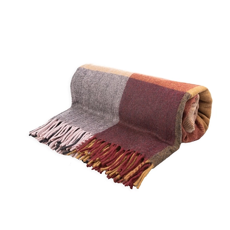 Herritage of Scotland Block Check Herringbone Blanket Light Spice