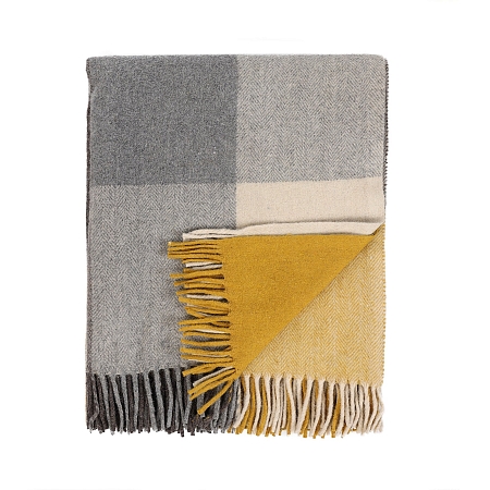 Herritage of Scotland Block Check Herringbone Blanket Grey Ochre