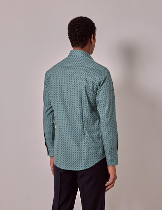 4Картинка Мужская рубашка Hawes & Curtis Brandon Green & Cream Geometric Slim Shirt