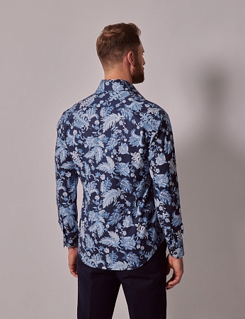 Hawes & Curtis Brandon Navy & Blue Modern Paisley Slim Shirt — Mid-Collar