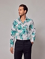 Hawes & Curtis Piccadilly White & Green Floral Diamond Weave Shirt