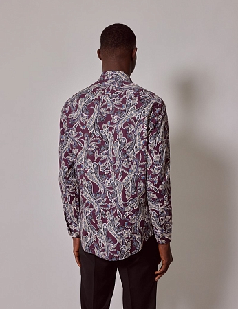 Hawes & Curtis Piccadilly Purple & Cream Floral Paisley Slim Shirt